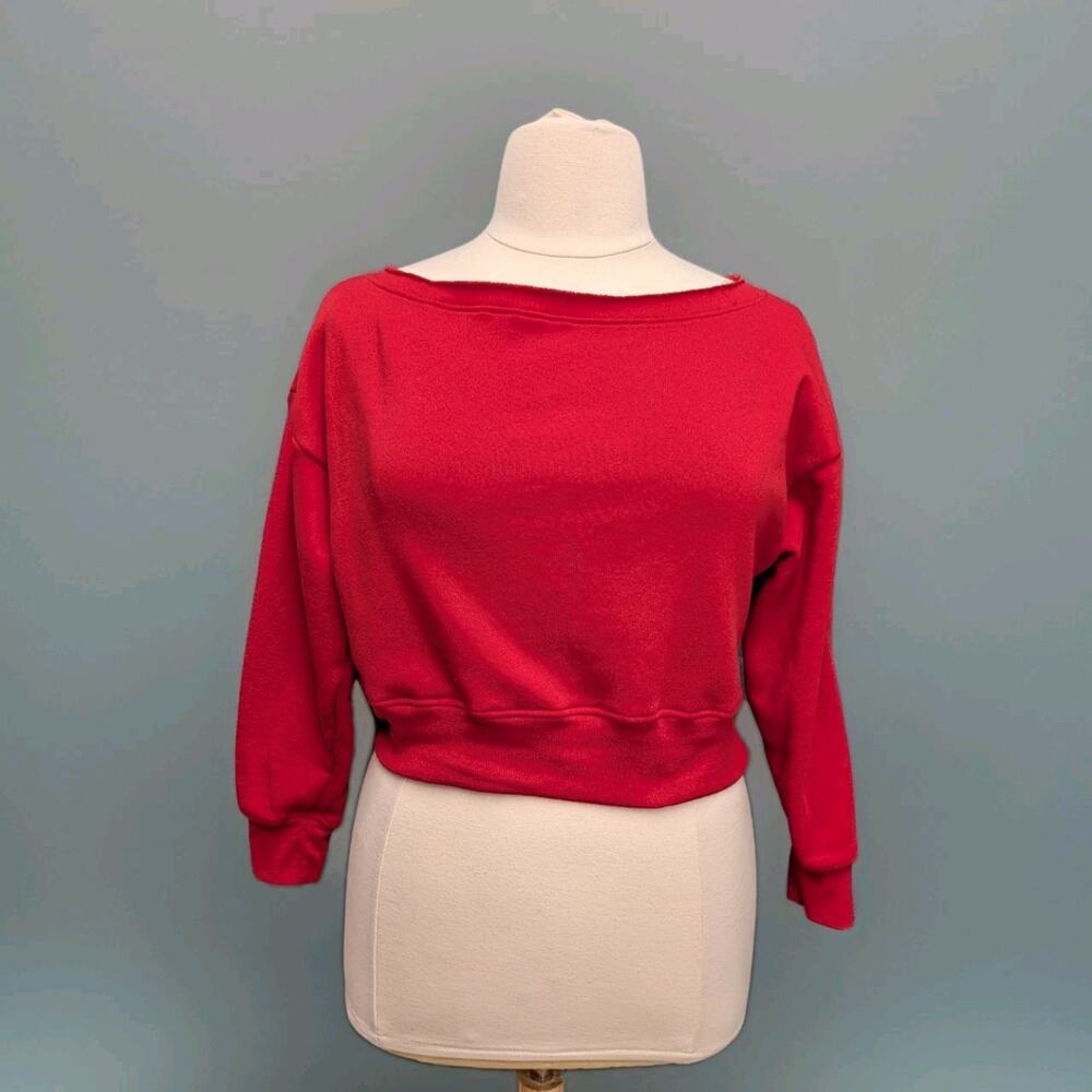 Jolie & Joy Cherry Red Oversized Cropped Pullover Sweatshirt Size Medium